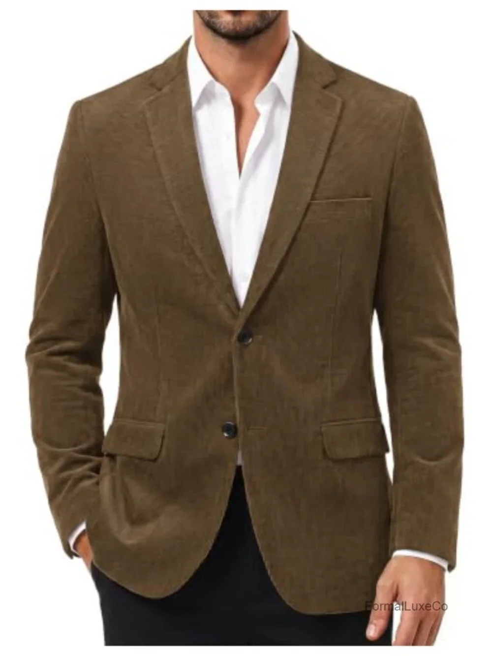 Cotton Corduroy Men's Slim Fit Blazer Two Button Casual Sports Coat Jacket